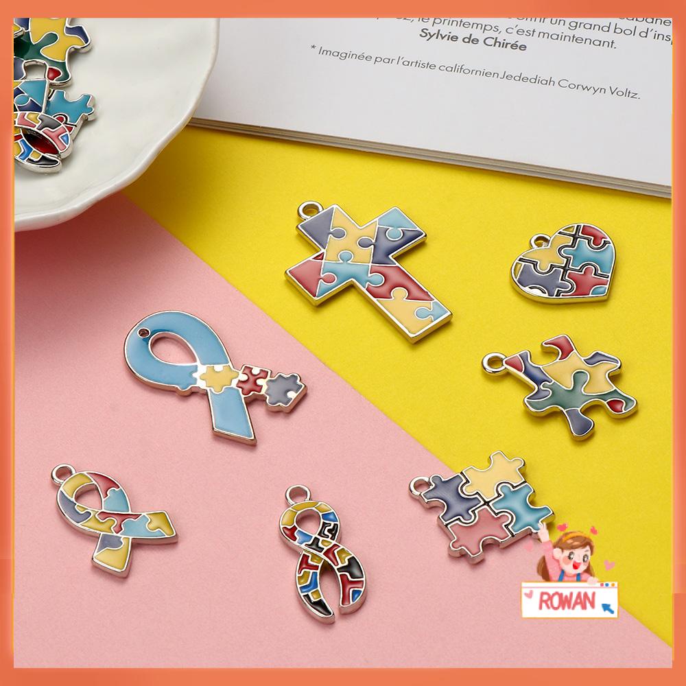 R-flower Autism Charms Liontin DIY Kalung Gelang Platinum Enamel