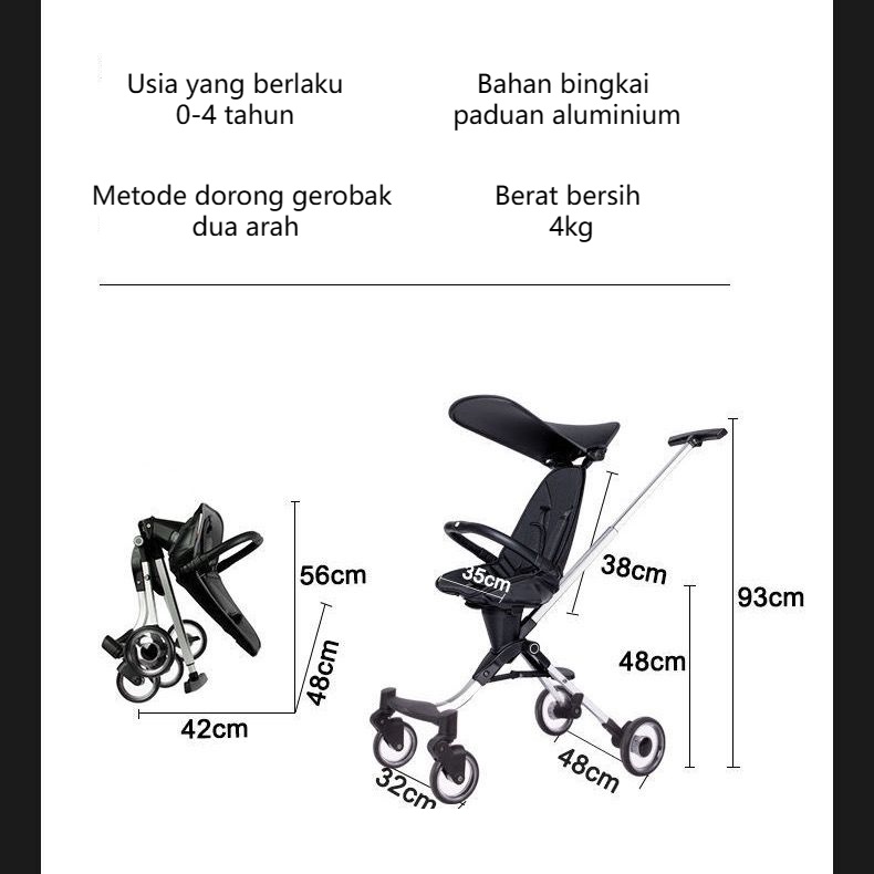 Stroller Baby 2 Way Lightweight Foldable / Kereta Dorong Bayi cabin size