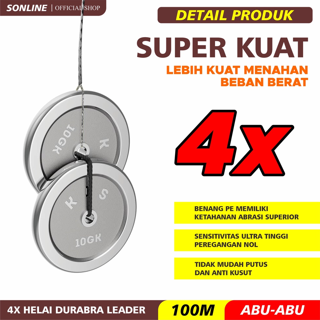 SONLINE Tali Pancing 100M Senar Pancing Fishing Line Strength 3.10kg-18.5kg Sangat kuat 100Meters Tali Pancing SW