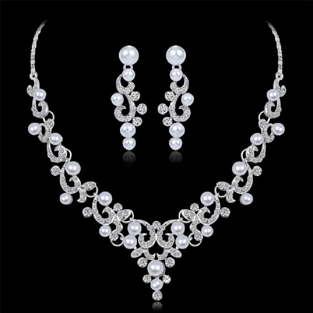 /Fashion Hot// Fashion// Fashion Berlian Imitasi Mutiara Imitasi Kalung Anting Wanita Pengantin Set Perhiasan Hadiah Panas.