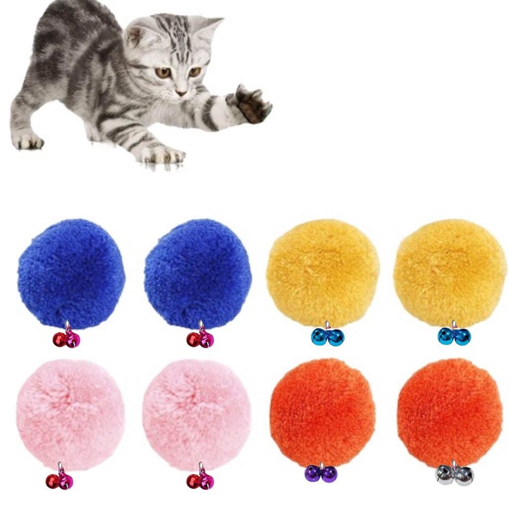 Bola Bulu Lonceng Mainan Kucing Kitten 5 cm Aksesoris Hewan Peliharaan FEFARM
