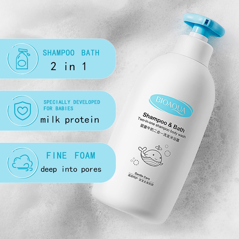 Sabun bayi cair Shampo anak Sabun bayi Sampo bayi 500ML Sampo 2-in-1 &amp; Pembersih Tubuh Menutrisi dan melindungi kulit bayi Bahan-bahan yang aman dan alami Ketenangan pikiran yang lebih bagi orang tua