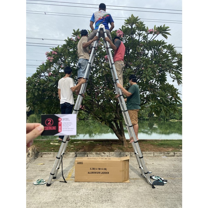Tangga Teleskopik Double Alumunium 8.2 M /Tangga lipat 4.1m + 4.1m
