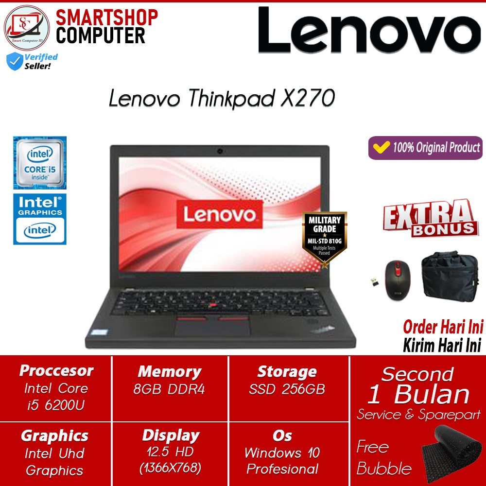 Laptop Murah Ultrabook Lenovo Thinkpad X270 i5 Gen 6Th 7th Ram 8GB 512GB SSD 12.5 FHD Windows 10 Pro