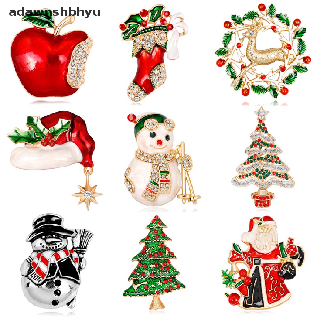 Adawnshbhyu Enamel Pohon Natal Bell Rusa Snowman Kristal Bros Pin Pesta Hadiah Perhiasan ID