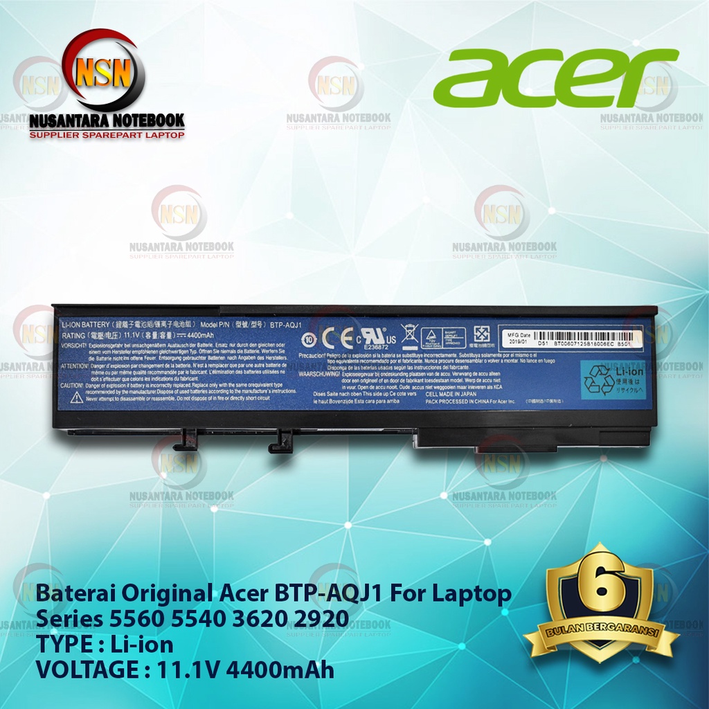 Baterai Acer 5560 2920 3620 5540 5550 T.M. 2420 3240 3280 Original 11.1V 4400mAh