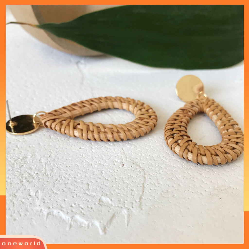 [WONE] 4pasang Anting Rotan Geometris Handmade Braided Wanita Bohemian Anting Rumbai Untuk Pacaran