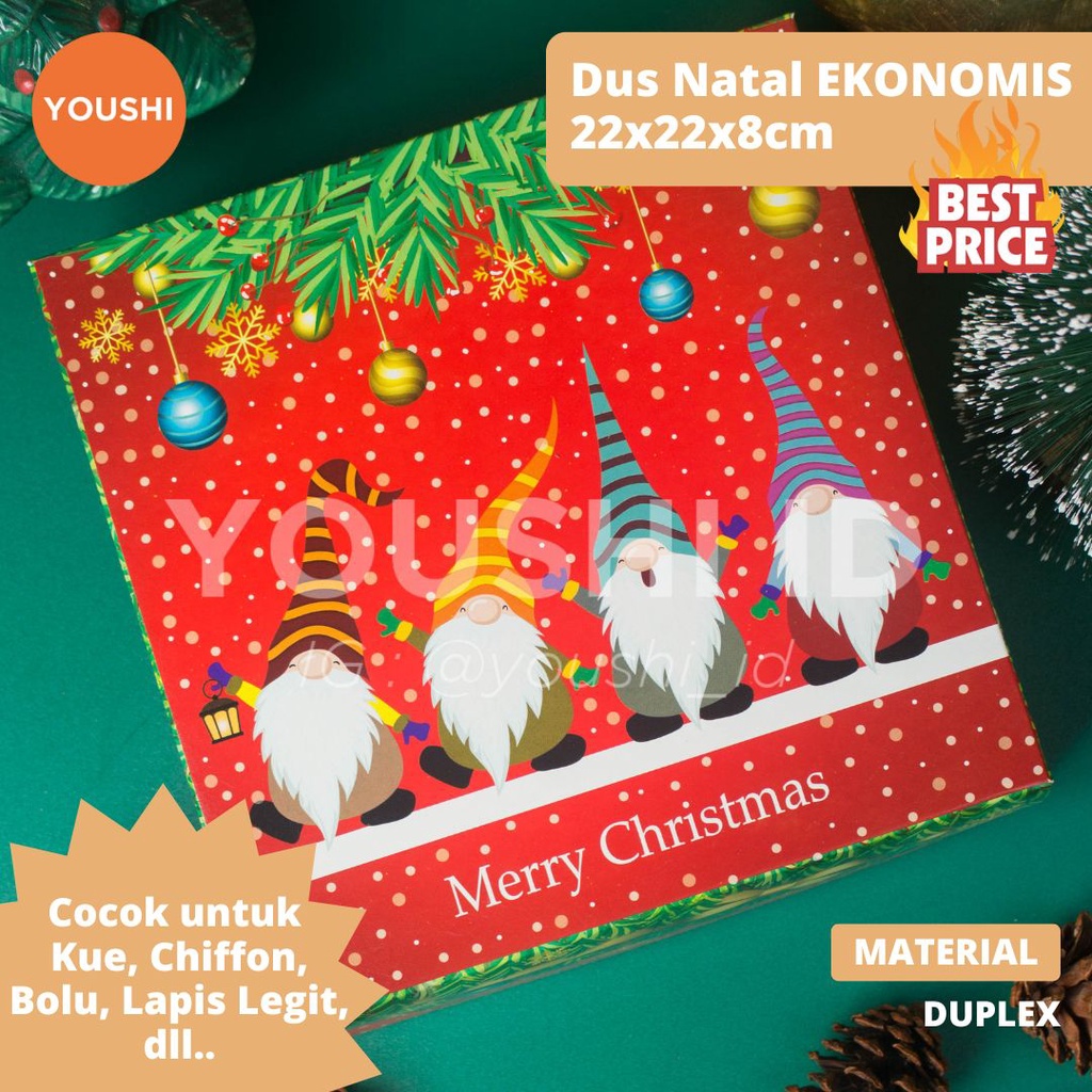 

(5pcs)Cake Box Natal Dus Hampers Natal Box Brownies Kotak Bolu Chiffon Lapis Legit Merry Christmas Ekonomis 22x22x8cm