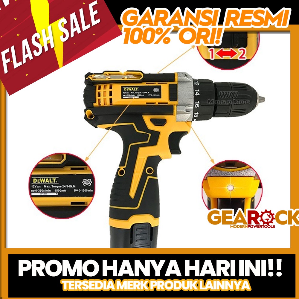 [FLASH SALE] MESIN BOR DEWALT CORDLESS 12V DAPAT 2 BATERAI - BOR BATTERY JLD HUJIA GTOOLS PORTABLE 1