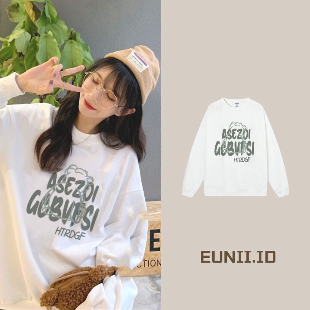 EUNII Sweater Lengan Panjang Cartoon Cute Bear Korean Style/Hoodie Oversize/Baju Wanita/Switer Wanita