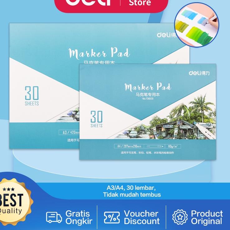 

[PRODUK QFT] Deli Marker Pad / Drawing Paper / Sketchbook Buku Gambar Untuk Spidol Warna 30 Lembar 73609 73610 BJD