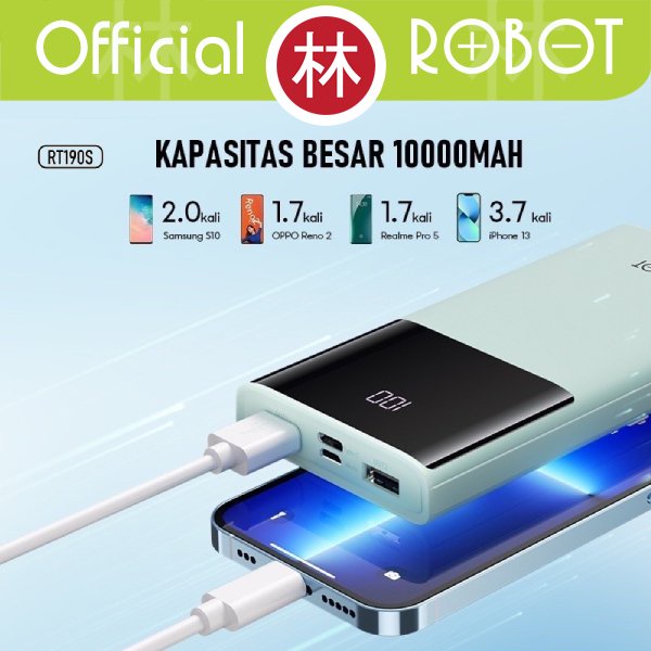 Robot RT190S Powerbank 10000mAh LED Display Dual Input Output Type-C &amp; Micro New RT190