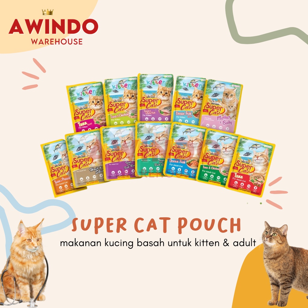 SUPER CAT POUCH 85GR - Makanan Kucing Basah Supercat Catfood Kemasan 85gram