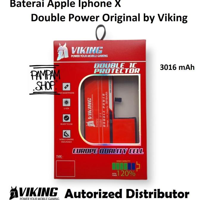 Baterai VIKING Double Power Original Apple Iphone X Batre Batrai Ori