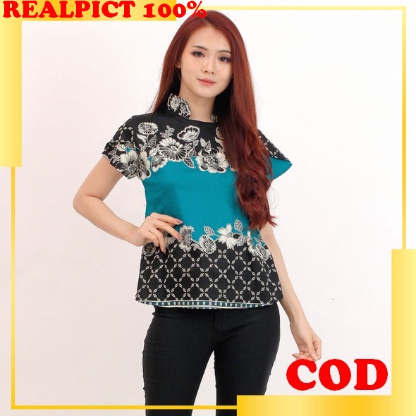 Blouse Katun Rayon Blus Motif Bunga-Bunga No.7 Baju Jumbo Lengan Panjang Atasan Wanita Kekinian Keme