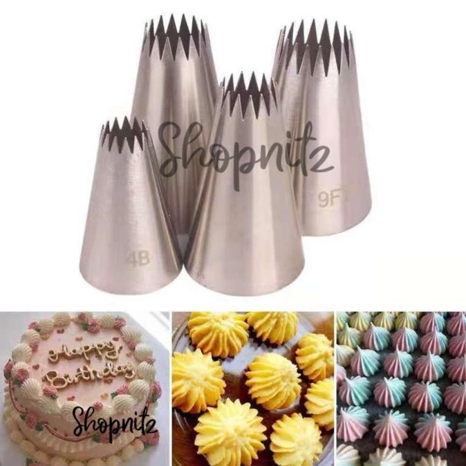 

Trendy Spuit 4Pcs Motif #4B #5Ft #7Ft #9F Piping Icing Kue Nozzle Dekorasi .,