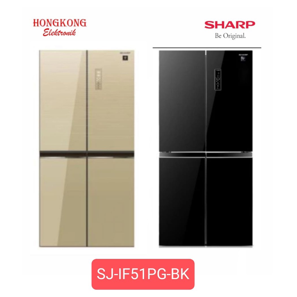 KULKAS SIDE BY SIDE Sharp Sj If51Pg Bk 4 Pintu Inverter Plasmacluster - Glass Door