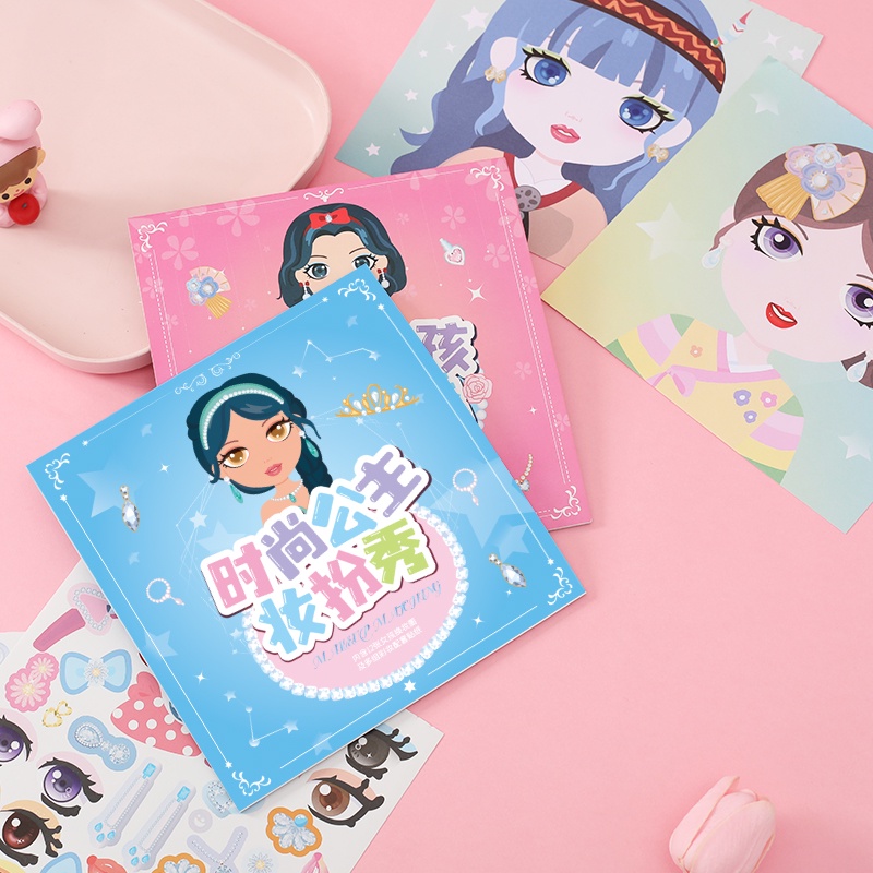 4pcs Set Stiker Pertunjukan Makeup Gadis Kartun Kreatif Untuk Anak Remaja