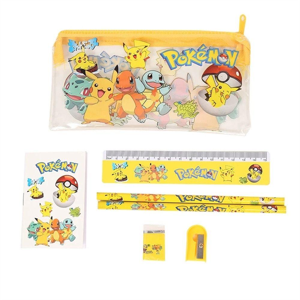 Agustinina Stationary Set Anime Hello KT Pengasah Pensil Pikachu Penggaris Notebook Mini