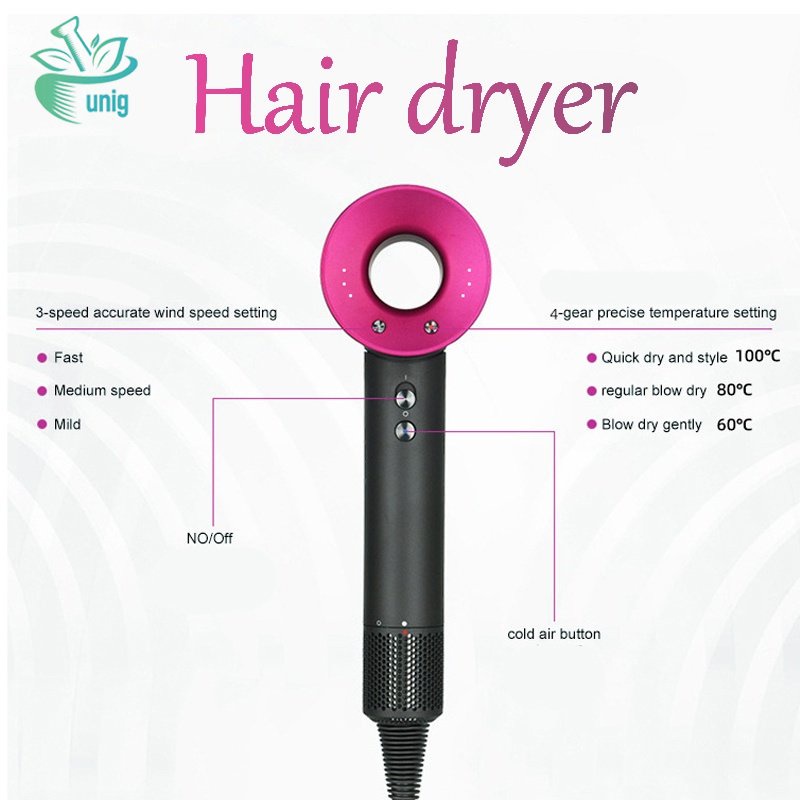 Hair dryer Pengering Rambut With Five Styling Attachments - Iron Fuchsia