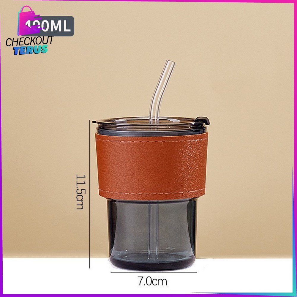 CT C742 Tumbler Minum Aesthetic Gelas Minum Transparan Ukuran 400ML dengan Sedotan Bottle Cup Kaca Anti Panas Portabel