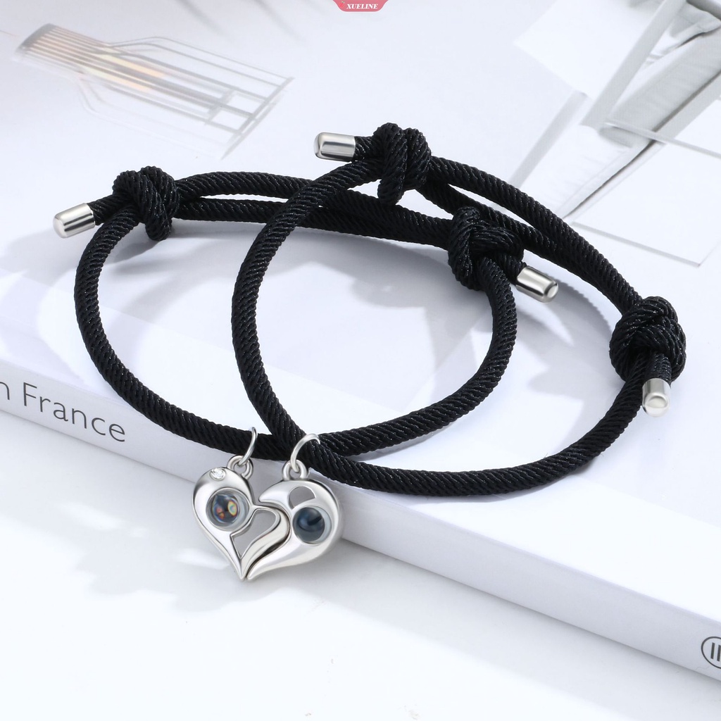 Baru 100bahasa I love you couple Gelang Proyeksi Berbentuk Hati Pasangan magnet Fase Hisap Proyeksi Batu Hari Valentine Gelang [ZXL]