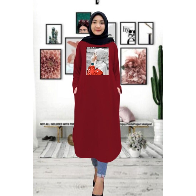 Tunik wanita DTF HIJAB RED/ tunik murah / tunik kekinian / tunik panjang / tunik import / tunik jumbo