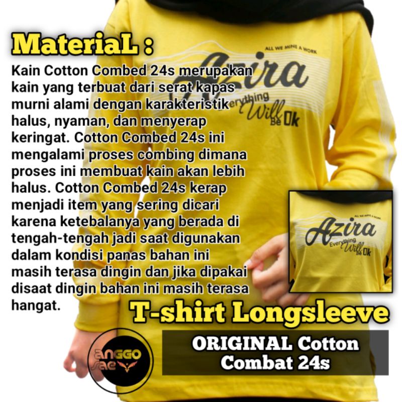 T-shirt Longsleev Kaos Atasan Wanita Tangan Panjang Kuning Original Cotton Combat 24s anggosae size M-xxxL Jumbo