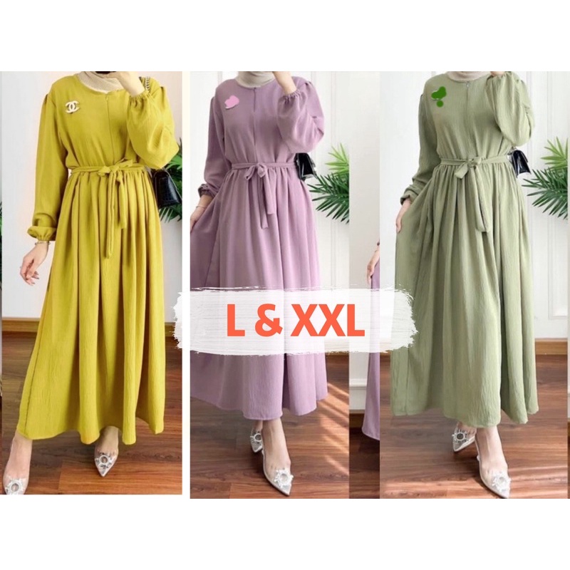 Midi dress crincel / Midi dress crincle/ Midi dress cringkel / Midi dress crinkel/ Bavina midi dress/ dress wanita/ dress busui/ pakaian muslim wanita/ bahan crinkle