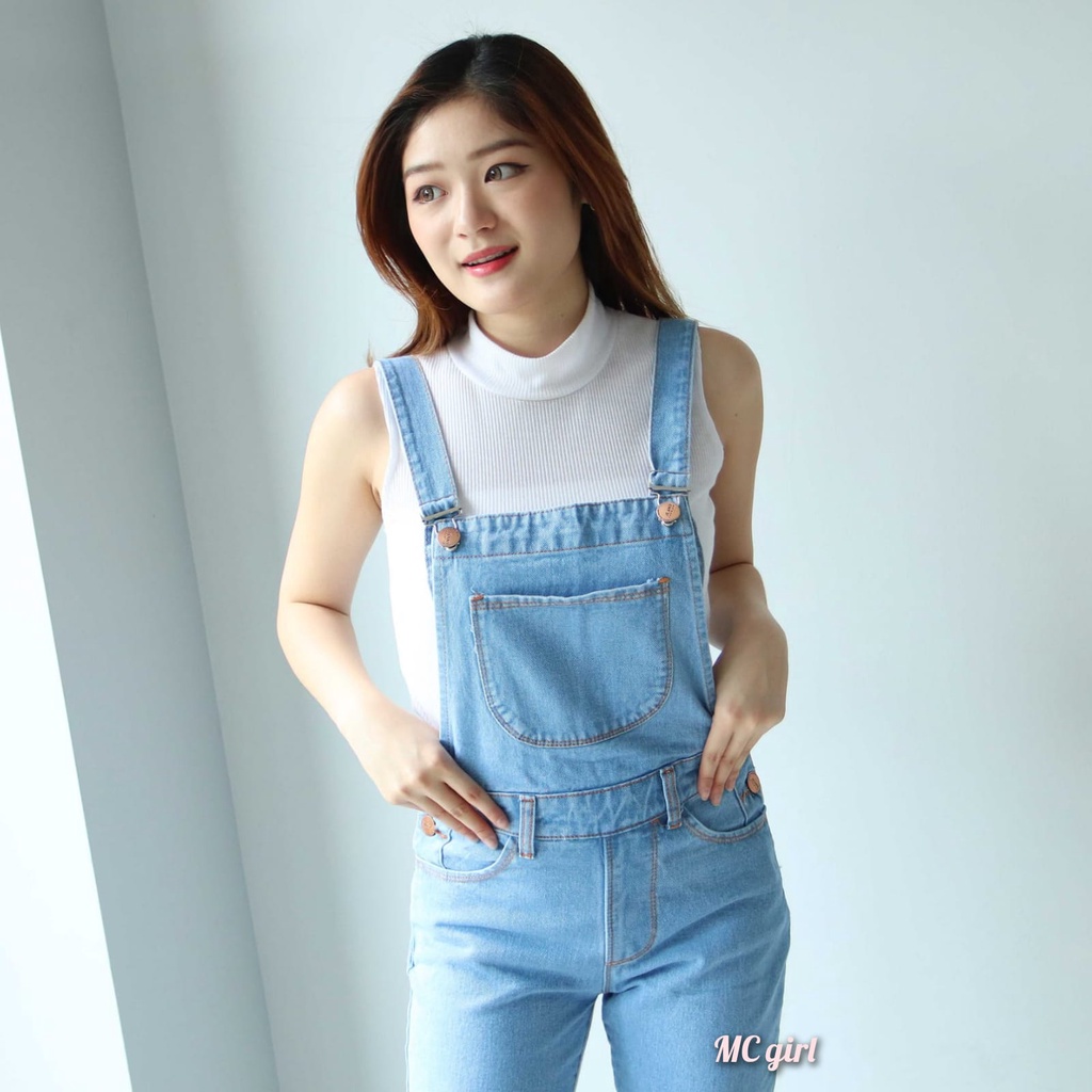 MC girl - Celana Jeans Overall Warna Biru Muda Wanita
