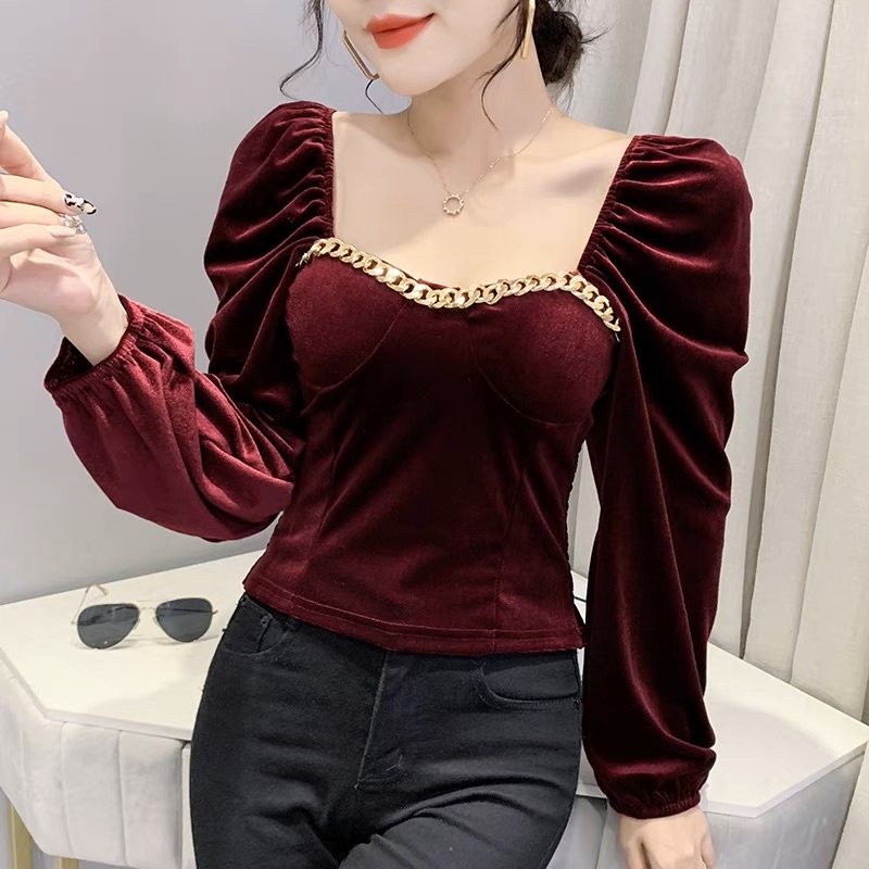 B10-26 Atasan blouse velvet lengan panjang elegant import