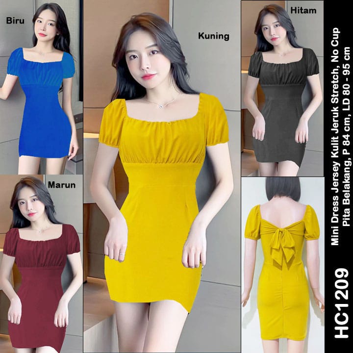 HC1209 Mini Dress Jersey Kulit Jeruk Pita Belakang No Cup Bra / Dress Pendek Jersey