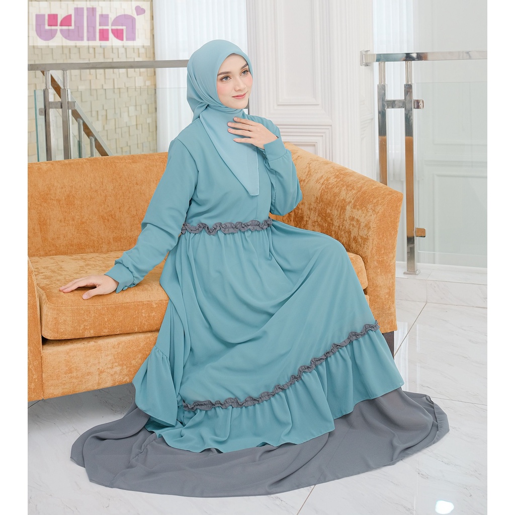 Udlia Gamis Wanita Terbaru Kekinian Pesta Lebaran 2025 Cerutty Nastya Wardah Kombinasi Abu  S M L XL