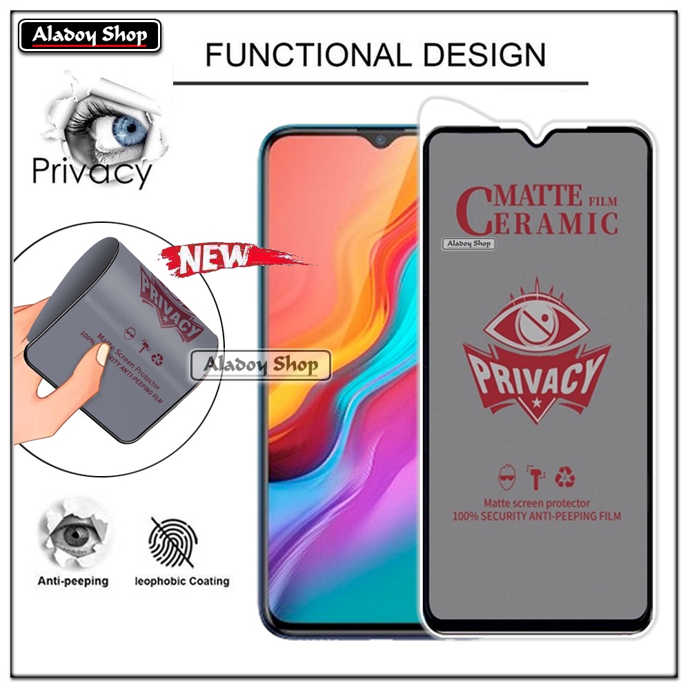 Tempered Glass Anti SPY Infinix Hot 8/8 Pro Anti Gores Privacy + Tempered Glass kamera dan Skin Carbon