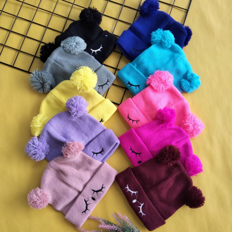 kupluk bayi 3-24 bulan motif pompom sleep