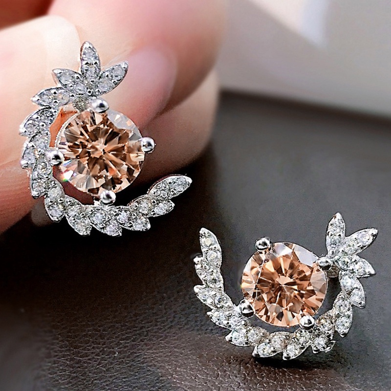 Chic Setengah Lingkaran Berbentuk Orange Cubic Zirconia Stud Earrings Untuk Wanita Temperamen Lady's Earrings Hadiah Mewah Perhiasan Baru