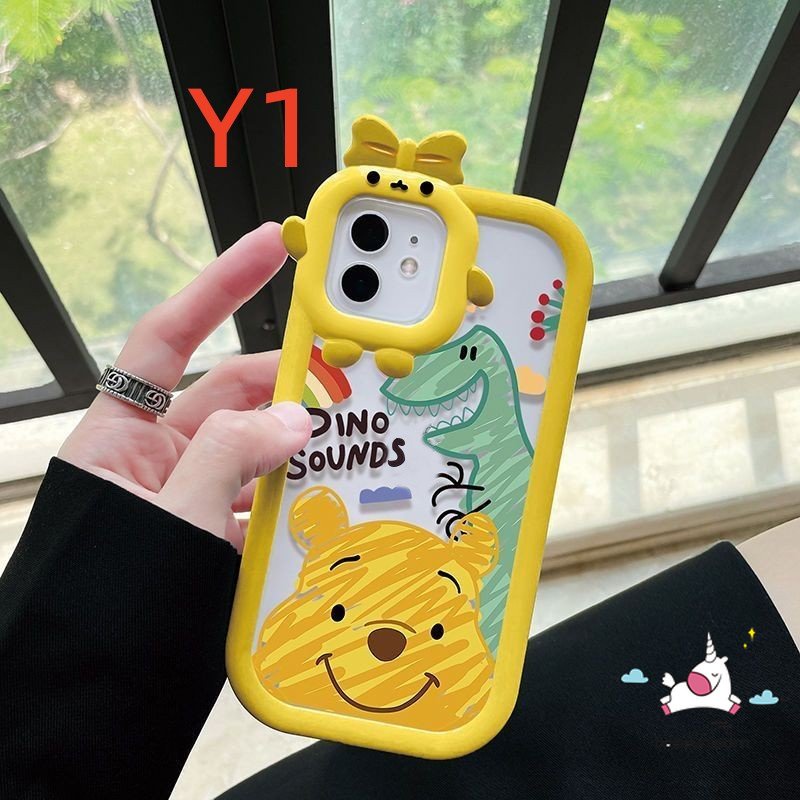 IPHONE Casing Lensa 3D Bow-knot Monster Kecil Kompatibel Untuk Iphone11 13 12 14 Pro Max8 7 6s 6 Plus XR XS Max 14 Plus X SE 2020siku Kartun Mermaid Lucu Winnie the Pooh Dinosaurus Soft Cover