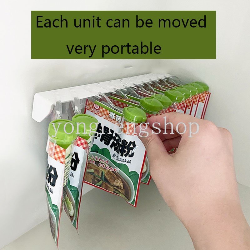 Tempat Kantong Bumbu Tempel Dinding Tempat Bumbu Klip Penyegel Bumbu Bebas Pukulan Rak Penyimpanan Bumbu Dengan Cerorot Gantung Dispenser Bumbu Dapur Organizer