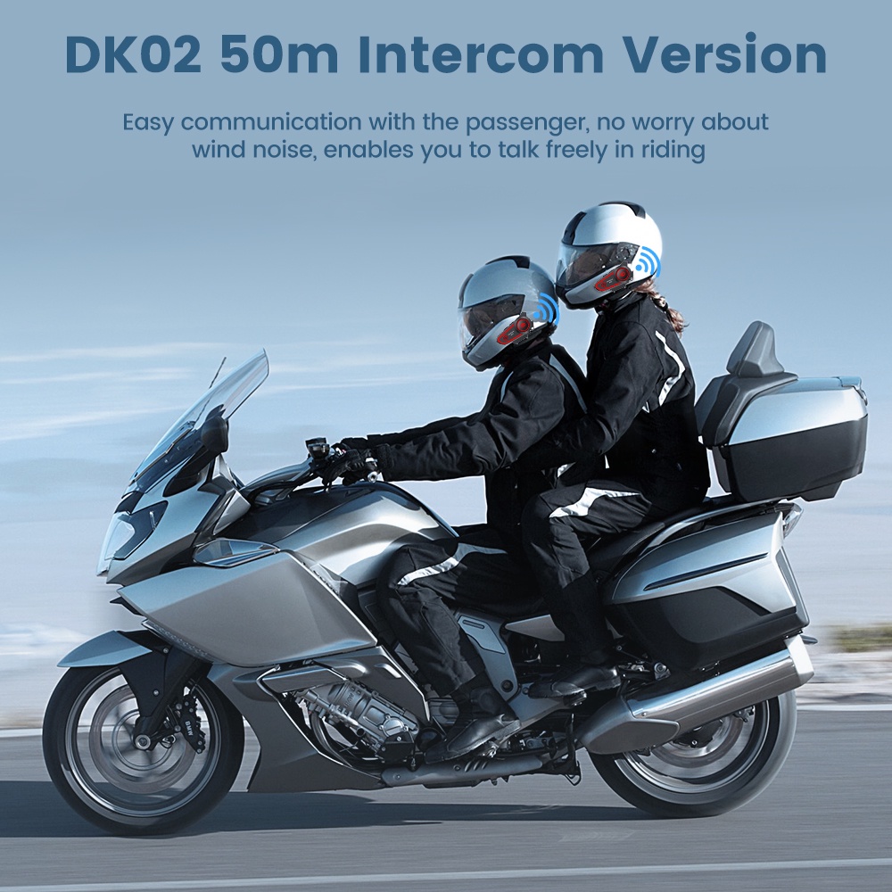 GEARELEC DK02 Helm Sepeda Motor Bluetooth Intercom Headset 2 Pengendara Rentang 50m IPX7 Tahan Air
