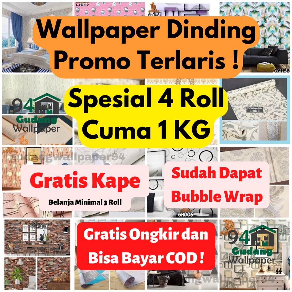 (COD) Gudang Wallpaper Stiker Dinding Motif Cantik Bahan PVC Premium Anti Noda dan Anti Air (SUDAH ADA LEM)