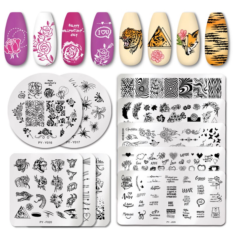 Nail Stamp Set Template/Manicure Transfer Template Stencil Motif Geometri Stempel Kuku Nail Stamp Nail Plate Tulisan Untuk Nail Art