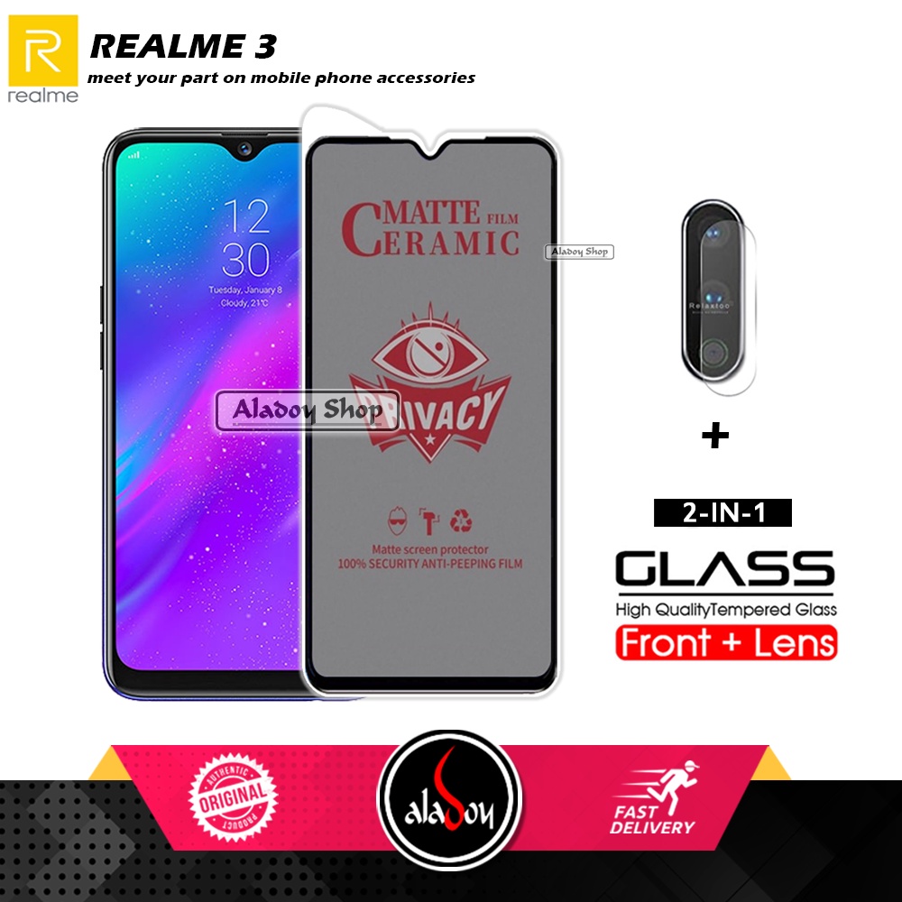 PAKET 2IN1 Anti Gores Privacy Realme 3 + Tempered Glass Kamera