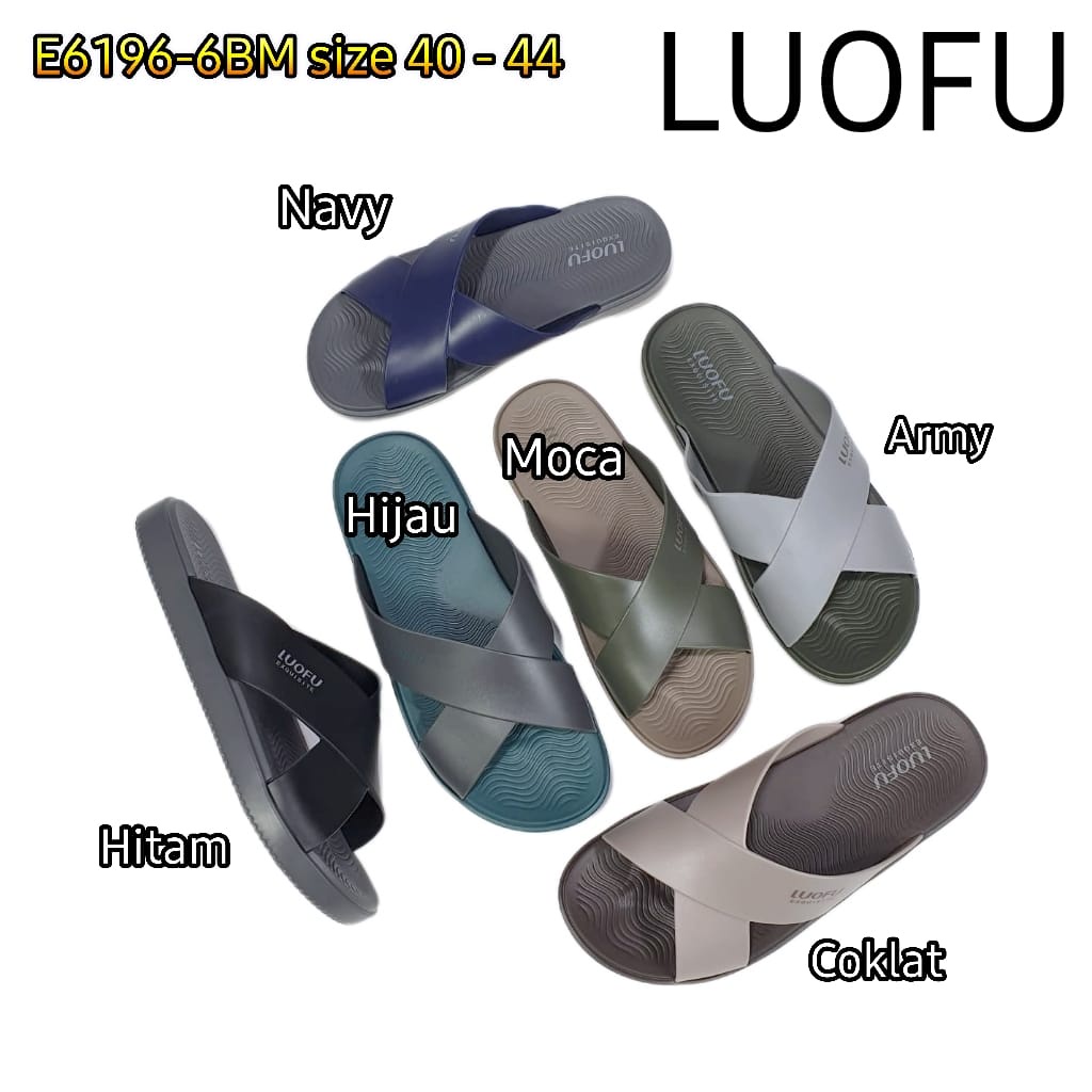 LUOFU ORIGINAL jelly sandal karet empuk murah pria silang cowok selop import E6196-6BM