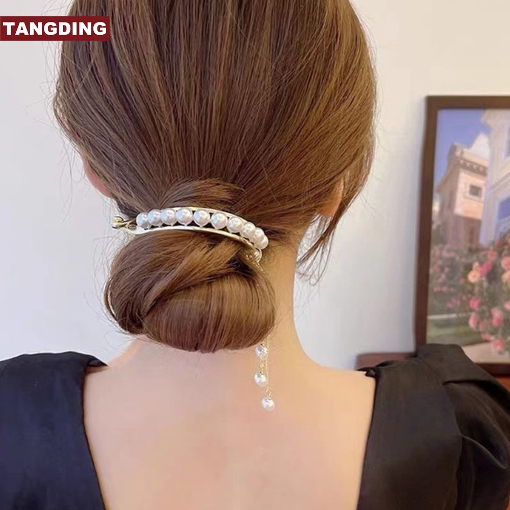 [COD Tangding]temperament Mutiara Berlian Imitasi Rumbai Klip Rambut Wanita Gadis Kepala Belakang Jepit Rambut Aksesoris Rambut