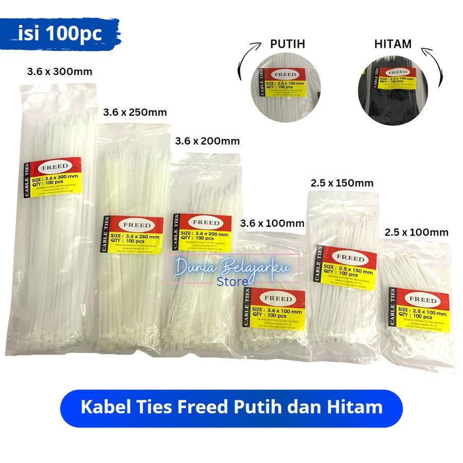 

Kabel Ties Freed Isi 100pc Hitam dan Putih / Kabel tis / Cable Ties