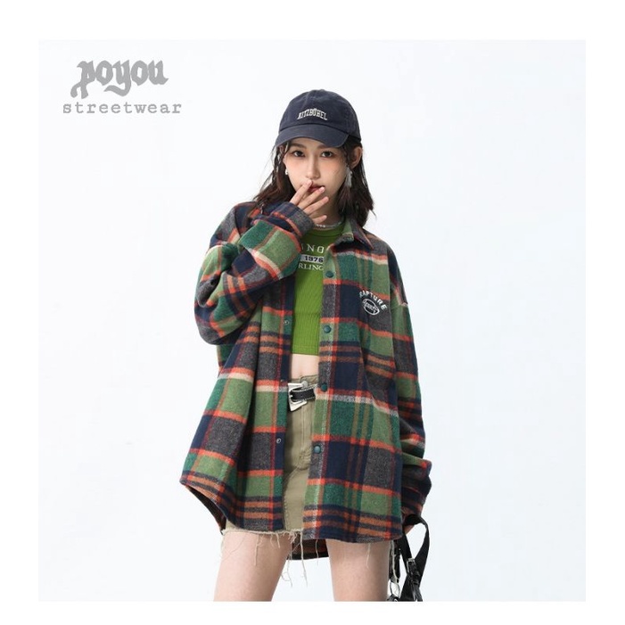 kemeja flanel oversize green &quot;Repture&quot; gaya Korea streetwear premium baju kemeja flanel pria dan wanita