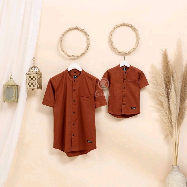 Qurlu - Kemeja Koko Dewasa/Anak warna BATA TUA/TERACOTTA (baju couple ayah dan anak laki-laki) Baju Koko Pria