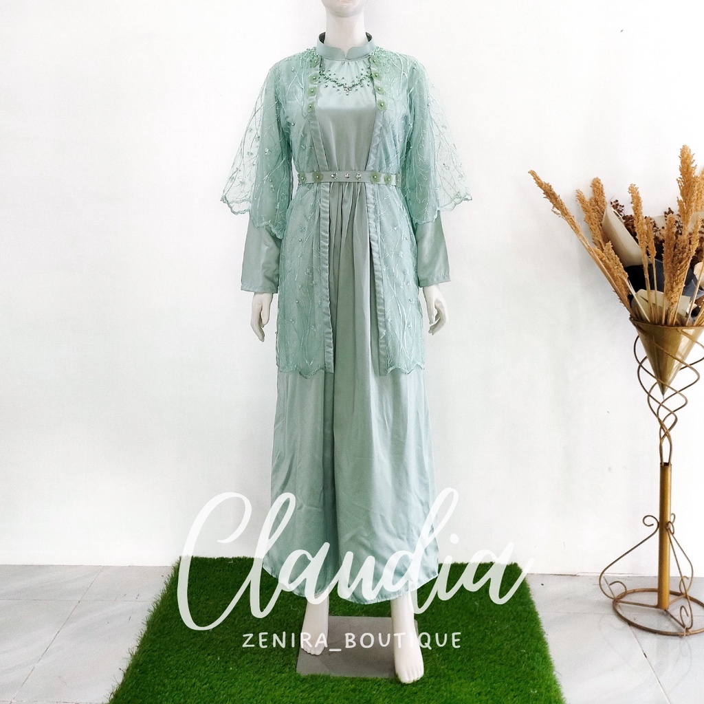 CLAUDIA GAUN pesta inner dan outer mewah full tulle bordir FREE BELT / baju kondangan / prewedding / bisa couple / wisuda / lamaran / gamis remaja