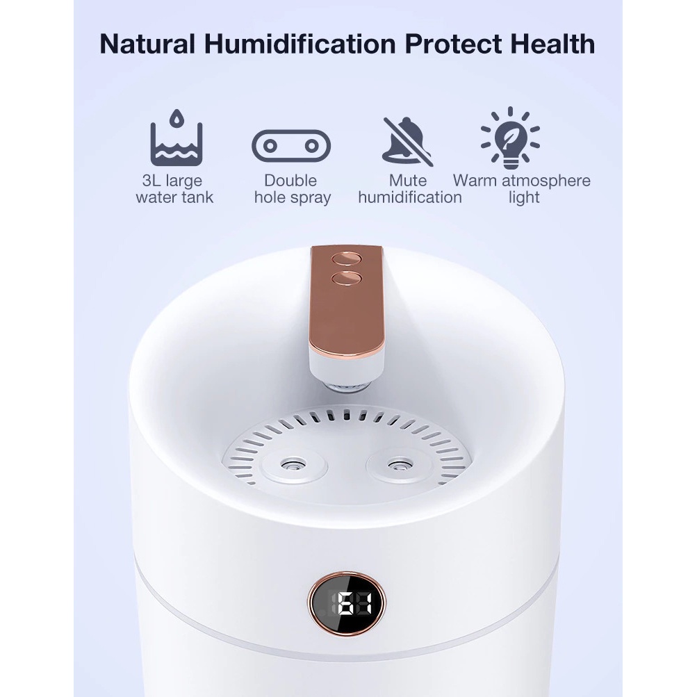 HEAOYE Air Humidifier Aromatherapy Oil Diffuser Double Spray 3L - X12