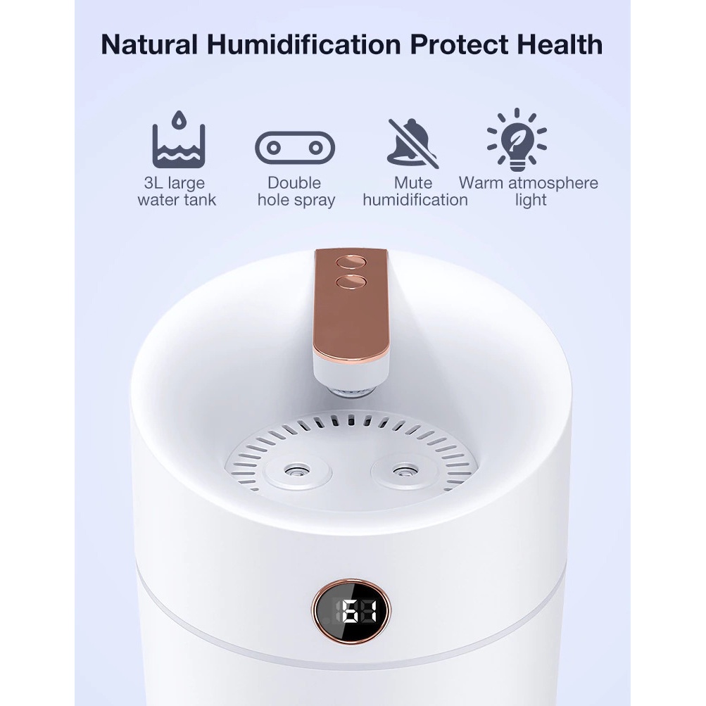 HEAOYE Air Humidifier Aromatherapy Oil Diffuser Double Spray 3L - X12